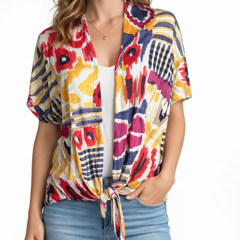 Chico's 1 Multicolor Abstract Print Women's Open Cardigan/Medium